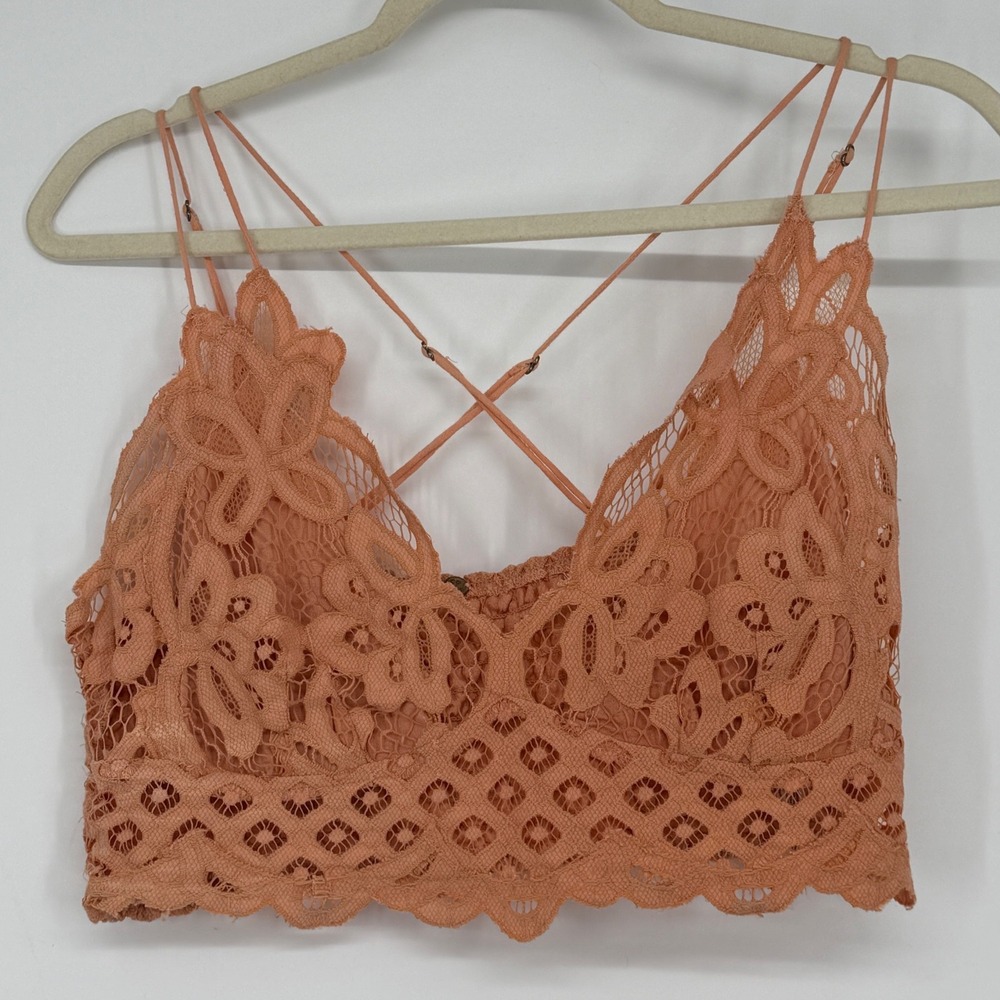 Free People FP One Adella Bralette Terracotta Orange‎ Lace Strappy Boho Small